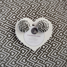 Black and White, Zig Zag, Fabric Button, Stud Earrings, Large pair