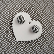 Black and White, Zig Zag, Fabric Button, Stud Earrings, Small pair