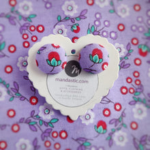 Purple and Red, Floral, Fabric Button, Stud Earrings, Large pair, Tulip