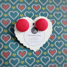 Red, Fabric Button, Stud Earrings, Large pair, Cotton
