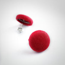 Red, Fabric Button, Stud Earrings, Butterfly safety backs, Cotton