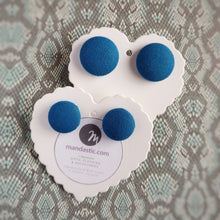 Steel-blue, Fabric Button, Stud Earrings, 2 pairs