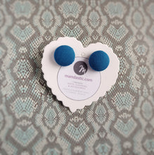 Steel-blue, Fabric Button, Stud Earrings, Small pair
