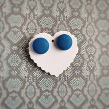 Steel-blue, Fabric Button, Stud Earrings, Large pair