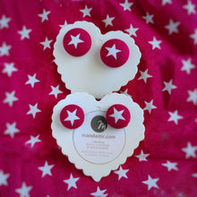 Stars, Fabric Button, Stud Earrings, 2 pairs, Hot-pink