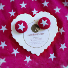 Stars, Fabric Button, Stud Earrings, Small pair, Hot-pink