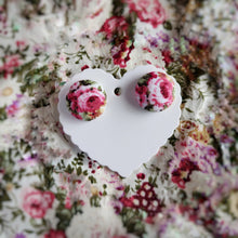 Hot-pink, Floral, Fabric Button, Stud Earrings, Large pair