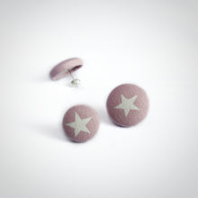Stars, Fabric Button, Stud Earrings, Butterfly safety backs, Dusty-pink