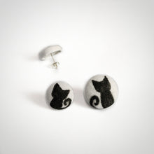 Black, Cats, Fabric Button, Stud Earrings, Butterfly safety backs, White background colour