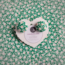 Green, Floral, Fabric Button, Stud Earrings, Large pair