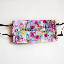 Eco-friendly face mask, face covering made with colourful floral 100% cotton fabric. Colour: Hot pink, yellow and cyan