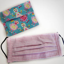 Handmade Eco-friendly face mask, Reversible face covering with filter pocket and removable nose wire, Matching mask case