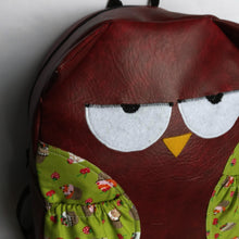 Grumpy owl, Dark Burgundy, Faux leather, Backpack