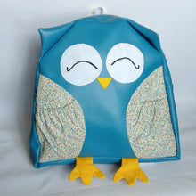 Happy owl, Petrol Blue, Faux leather, Backpack