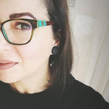 Black, Vegan leather, Fabric Button, Stud Earrings, worn on ear