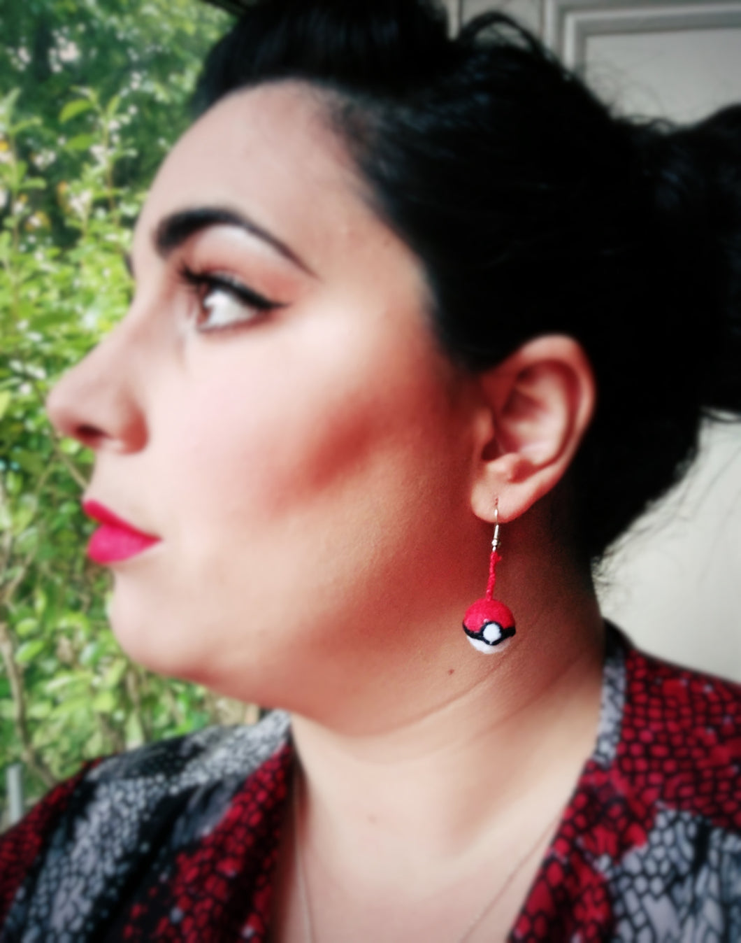 Long Pokeballs Felt Dangle Earring