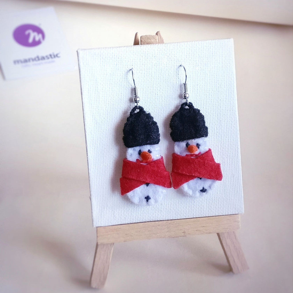Snowman, Christmas, Felt Dangle Earrings