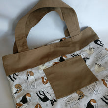 Handmade Dog themed, brown, Tote bag with pockets