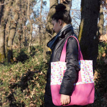 Handmade floral and hot pink, Tote bag with pockets