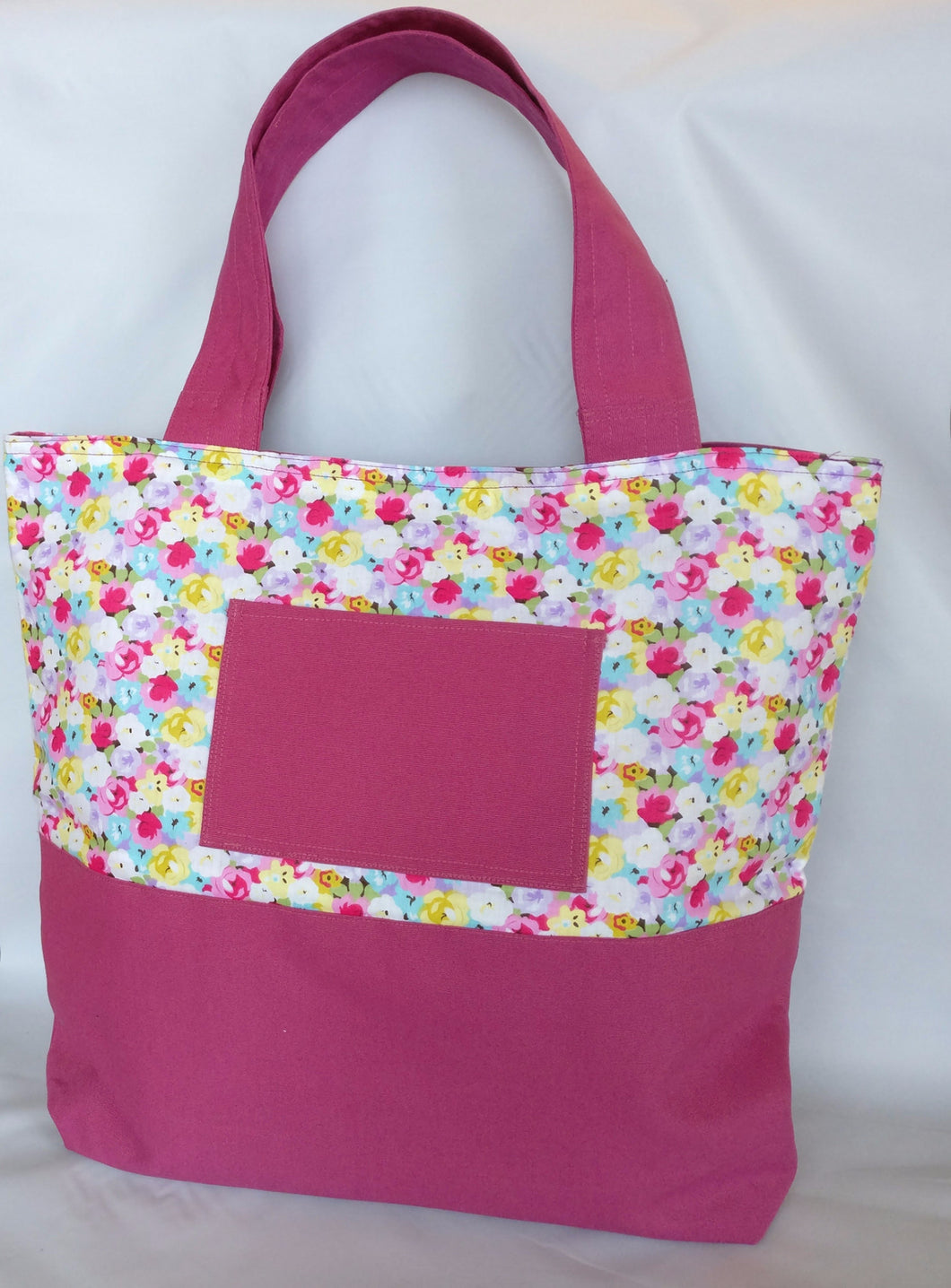 Handmade floral and hot pink, Tote bag with pockets