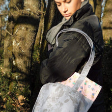 Handmade Grey and baby pink, Tote bag with pocke