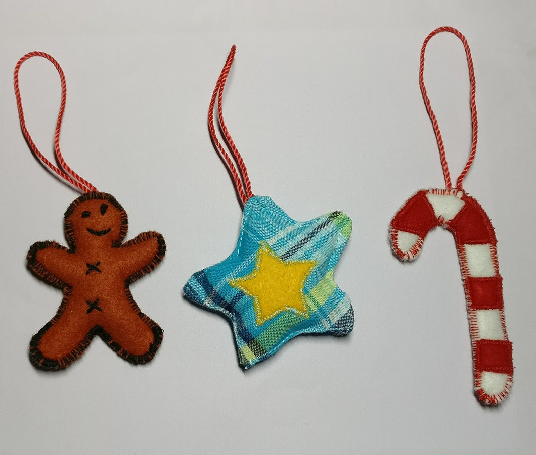 Handmade fabric Christmas tree ornaments, Premium selection, Combo set of 3