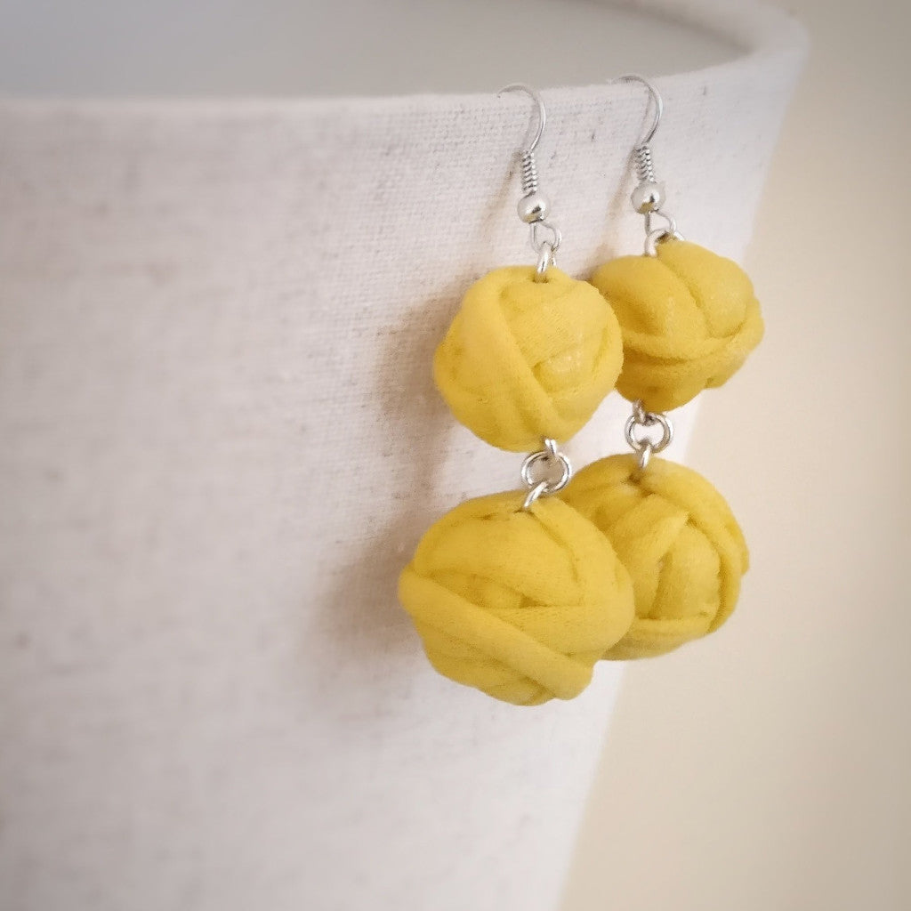 Yellow, Spaghetti Yarn Beads, Dangle Earrings