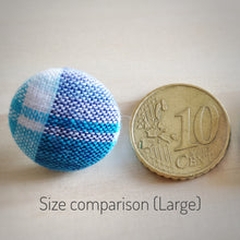 Blue on White, Polka-dots, Fabric Button, Stud Earrings, Large size