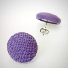 Purple, Cotton, Fabric Button, Stud Earrings, Butterfly safety backs