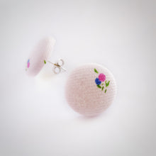 Baby pink, Floral, Fabric Button, Stud Earrings, Butterfly safety backs