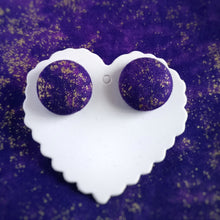 Purple and Gold, Speckled themed, Fabric Button, Stud Earrings, Large pair