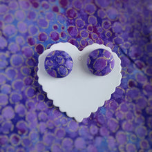 Purple and Gold, Metallic circles themed, Fabric Button, Stud Earrings, Large pair