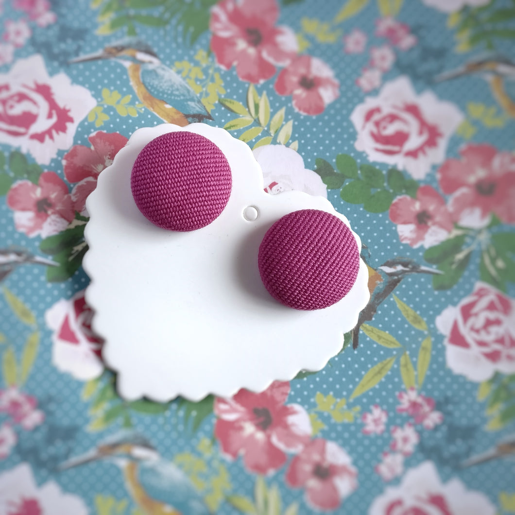 Hot-Pink, Fabric Button, Stud Earrings