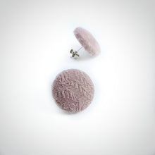 Nude-Pink, Textured, Fabric Button, Stud Earrings, Butterfly safety backs