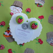 Strawberries, Fabric Button, Stud Earrings