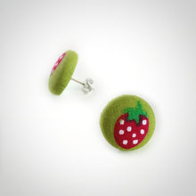 Strawberries, Fabric Button, Stud Earrings, Butterfly safety backs