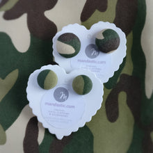 Army, Camouflage, Military, Fabric Button, Stud Earrings, 2 pairs