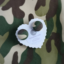 Army, Camouflage, Military, Fabric Button, Stud Earrings, Large pair