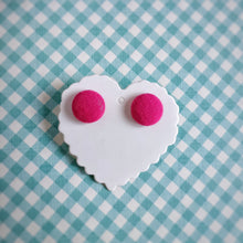 Hot-Pink, Fabric Button, Stud Earrings