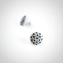 Black on White, Polka-dots, Vegan leather, Fabric Button, Stud Earrings, Butterfly safety backs