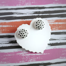 Black on White, Polka-dots, Vegan leather, Fabric Button, Stud Earrings, Small pair