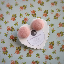 Salmon-Pink, Fabric Button, Stud Earrings, Large pair
