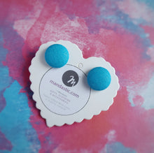 Turquoise-Blue, Cotton, Fabric Button, Stud Earrings, Small pair