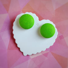 Green, Fabric Button, Stud Earrings, Large pair