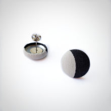 Black and White, Vegan leather, Fabric Button, Stud Earrings, Butterfly safety backs