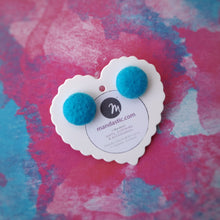 Turquoise-Blue, Felt, Fabric Button, Stud Earrings, Small pair