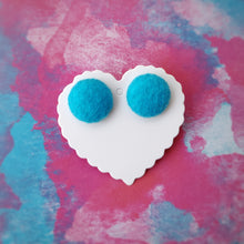 Turquoise-Blue, Felt, Fabric Button, Stud Earrings, Large pair