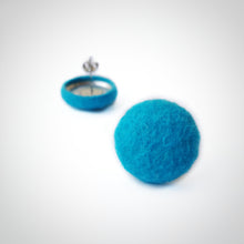 Turquoise-Blue, Felt, Fabric Button, Stud Earrings, Butterfly safety backs
