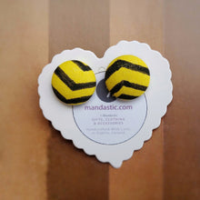 Black and Yellow, Zig Zag, Fabric Button, Stud Earrings