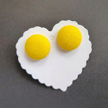 Fabric Button, Stud Earrings, Large pair, Yellow background